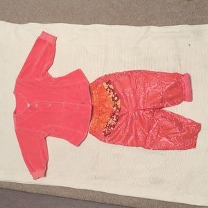 Oilily matching sweater and pants bright pink w/ orange & purple flowers Sz 18 M